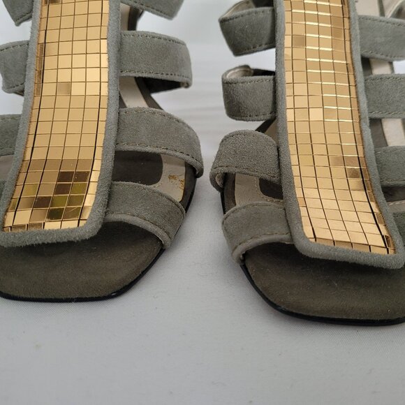 Y2K Miss Sixty Suede and Sequin High Heel Shoes Olive Green Size EU 38 - Picture 7 of 10